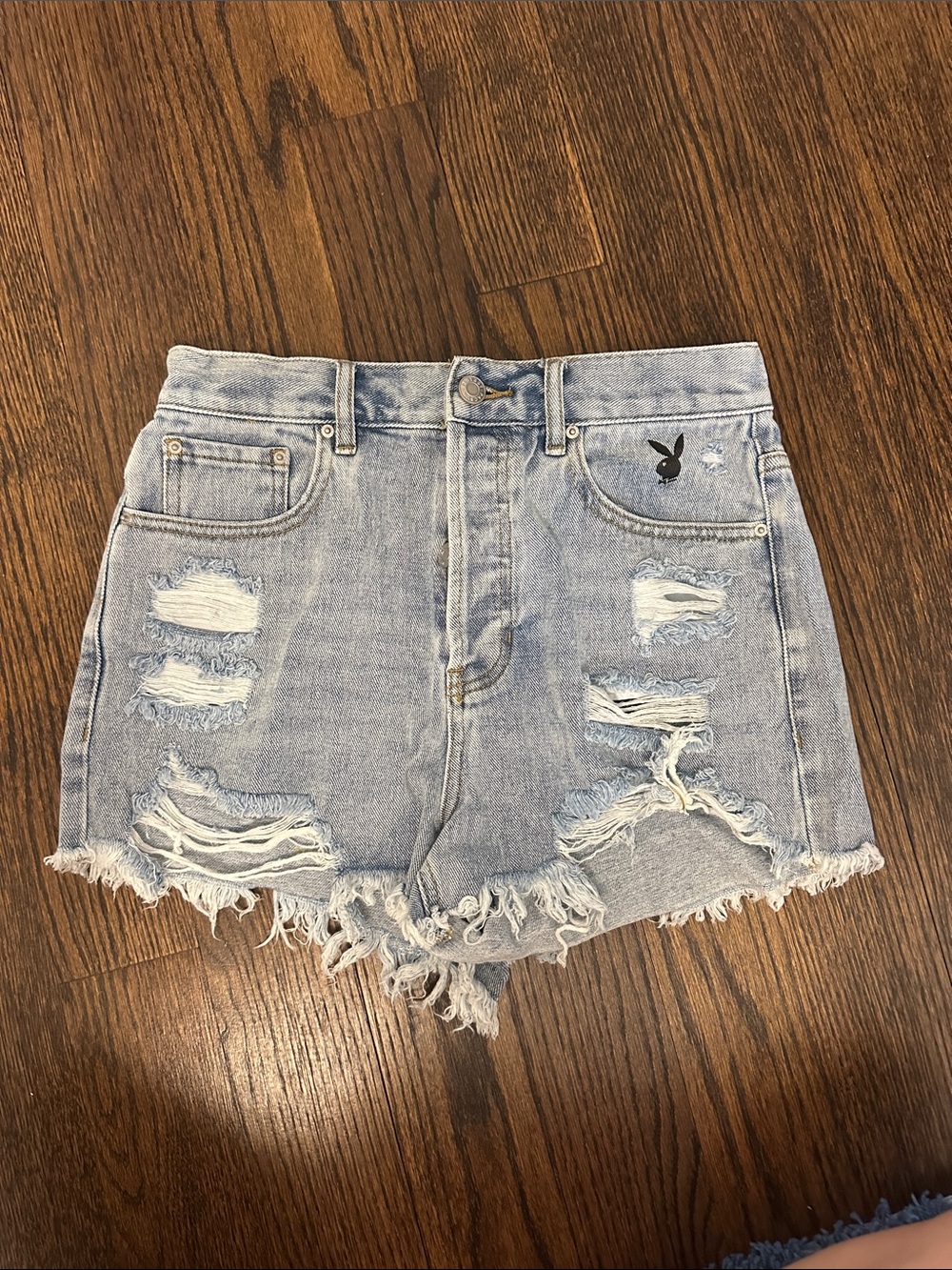 PLAYBOY Light Wash Distressed Denim Cutoff Shorts